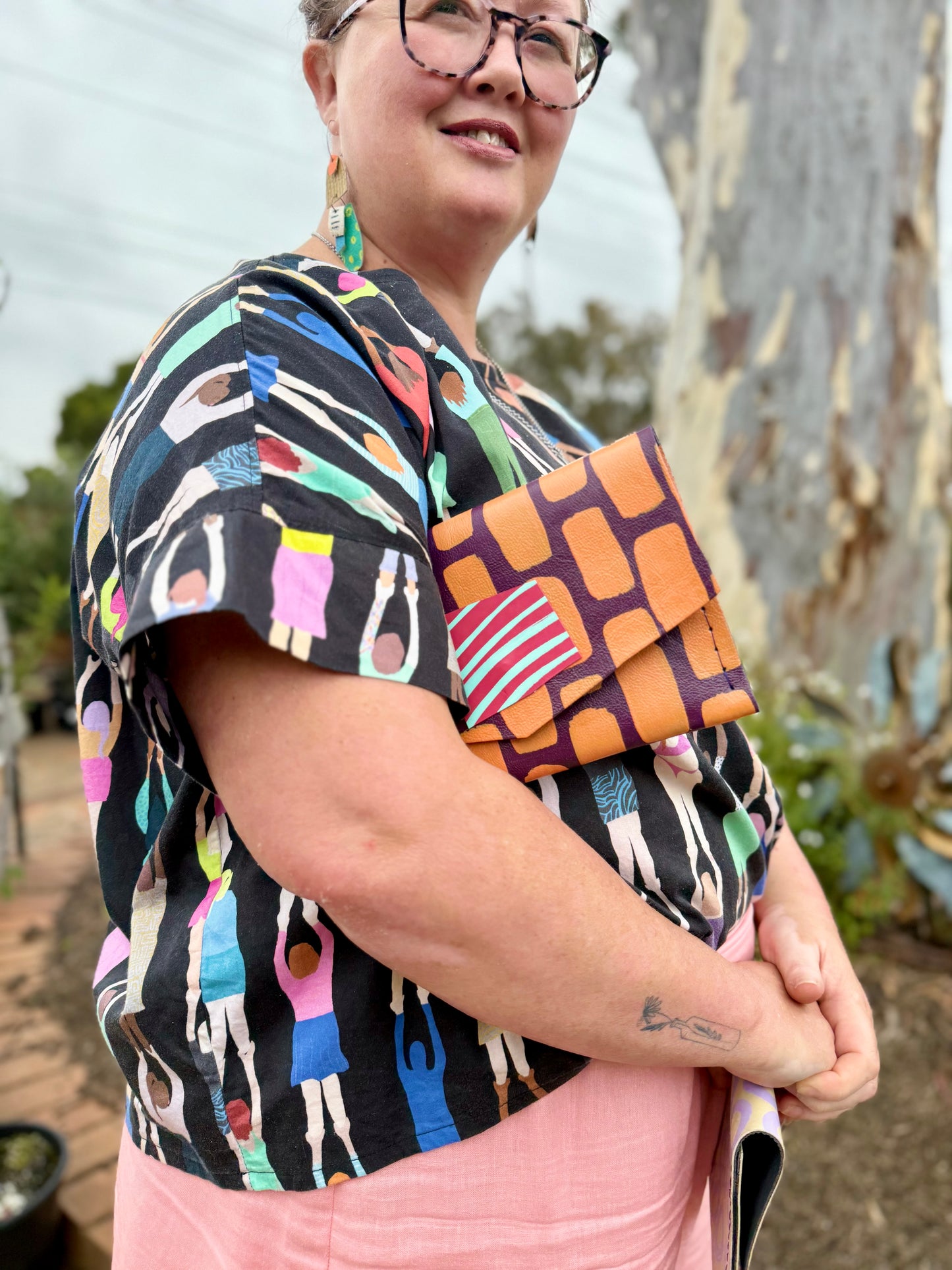 Handmade Hand-Painted Leather Clutch Purse