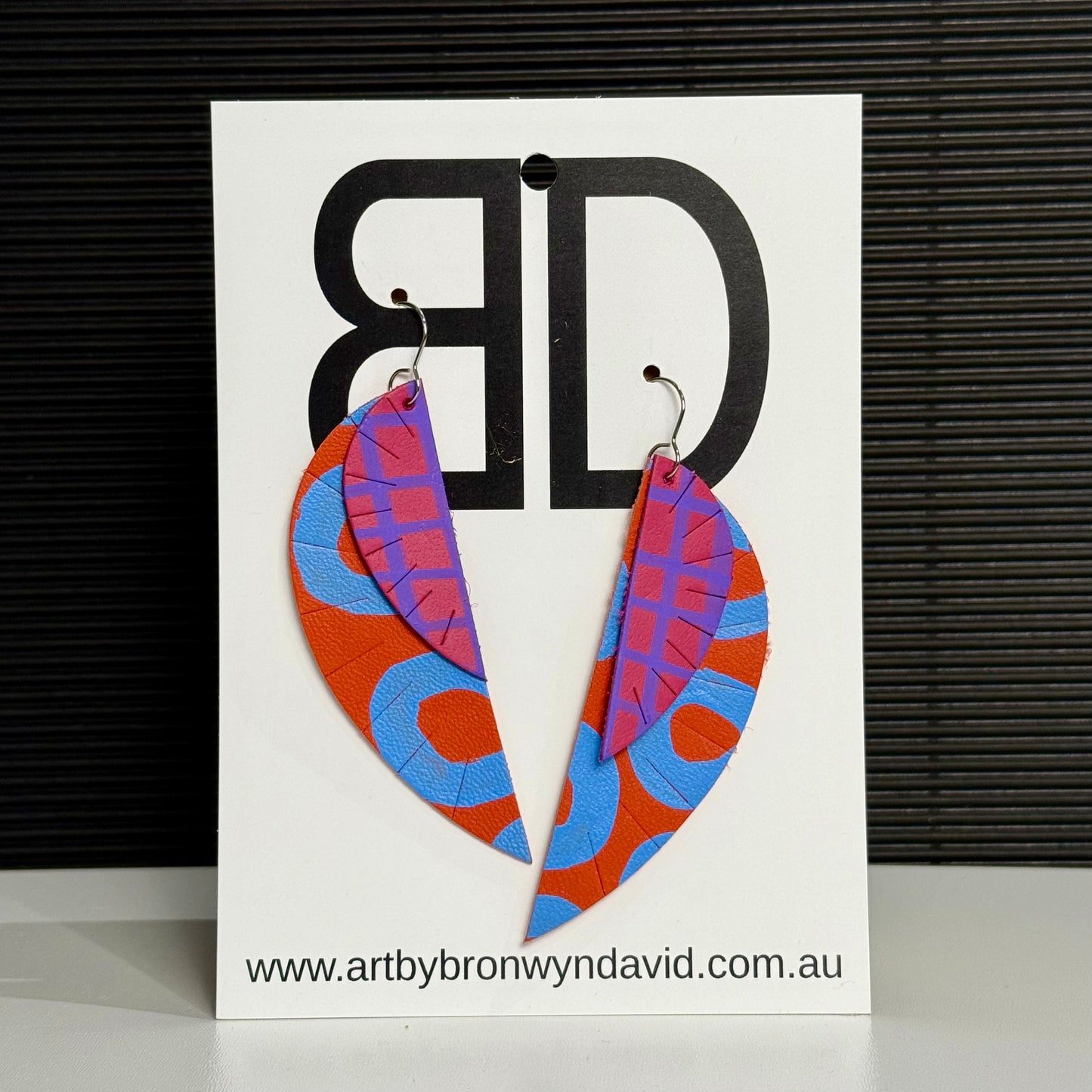 Feathers - Half Orange and Blue | Aboriginal Leather Earrings | Art by Bronwyn David