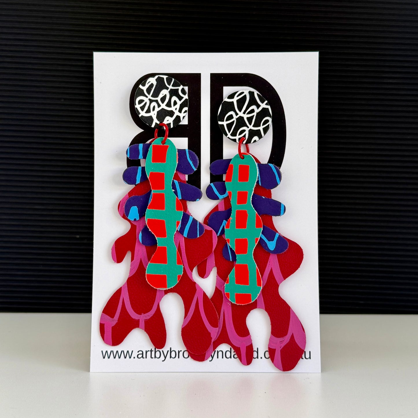 Kelp Forrest Red and Pink | Aboriginal Leather Earrings | Art by Bronwyn David