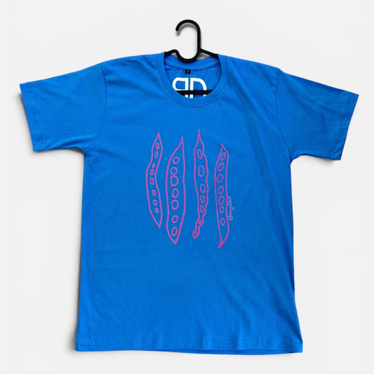 Blue T Shirt - Seed Pods | Authentic Trawlwoolway First Nations Art T-Shirts | Indigenous Australian Designer Clothing | Cultural Wearable Art | Small-3XL