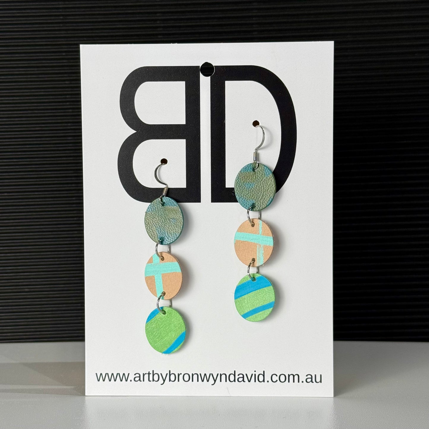 Statement Earrings Green and Avocado | Aboriginal Leather Earrings | Art by Bronwyn David