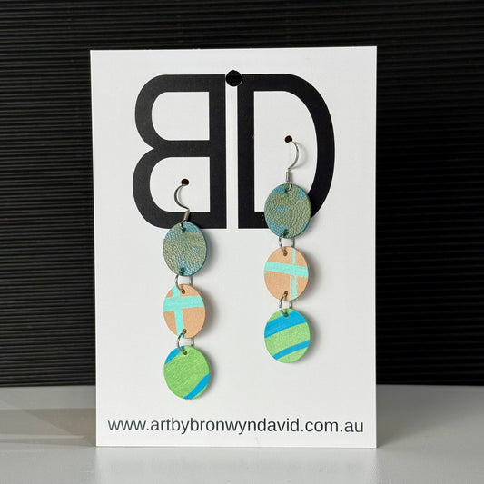 Statement Earrings Green and Avocado | Aboriginal Leather Earrings | Art by Bronwyn David