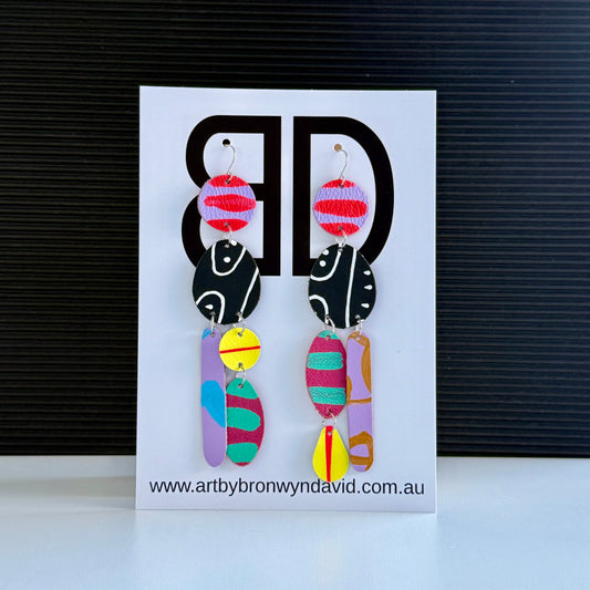 Statement Earrings - Handmade Painted Leather Earrings - Lightweight Statement Jewellery | Artisan Crafted
