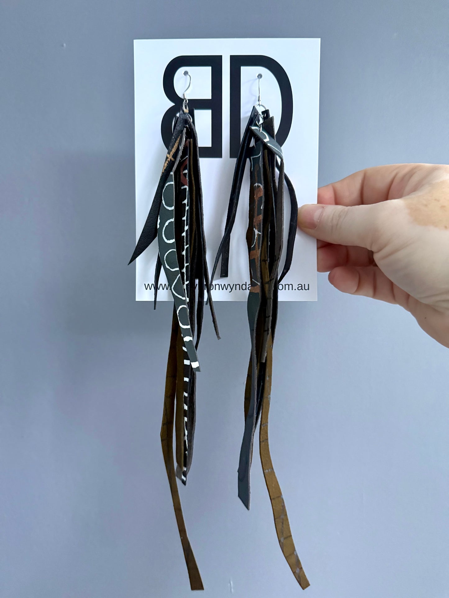 NAIDOC Collection Kelp Tassels XL | Aboriginal Leather Earrings | Art by Bronwyn David