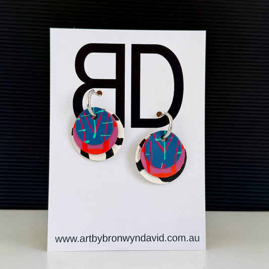 Interchangeable Huggies Blue | Aboriginal Leather Earrings | Art by Bronwyn David