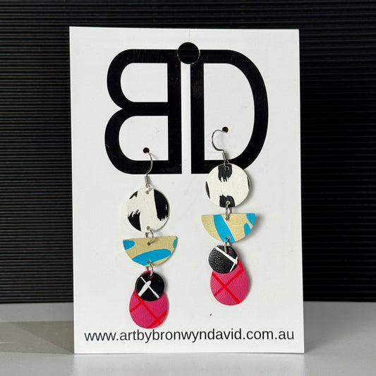 Triple Drop White and Black | Aboriginal Leather Earrings | Art by Bronwyn David