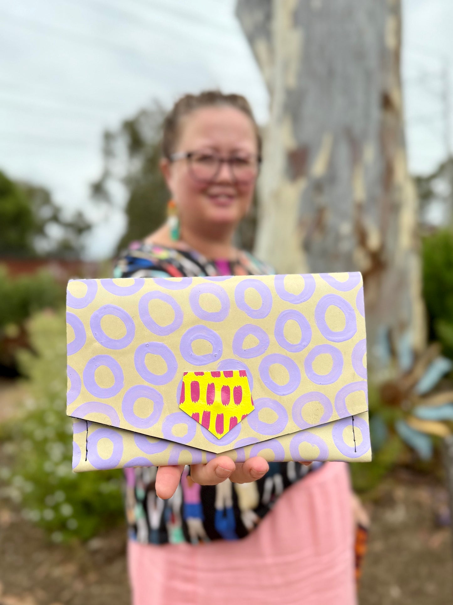 Handmade Hand-Painted Leather Clutch Purse