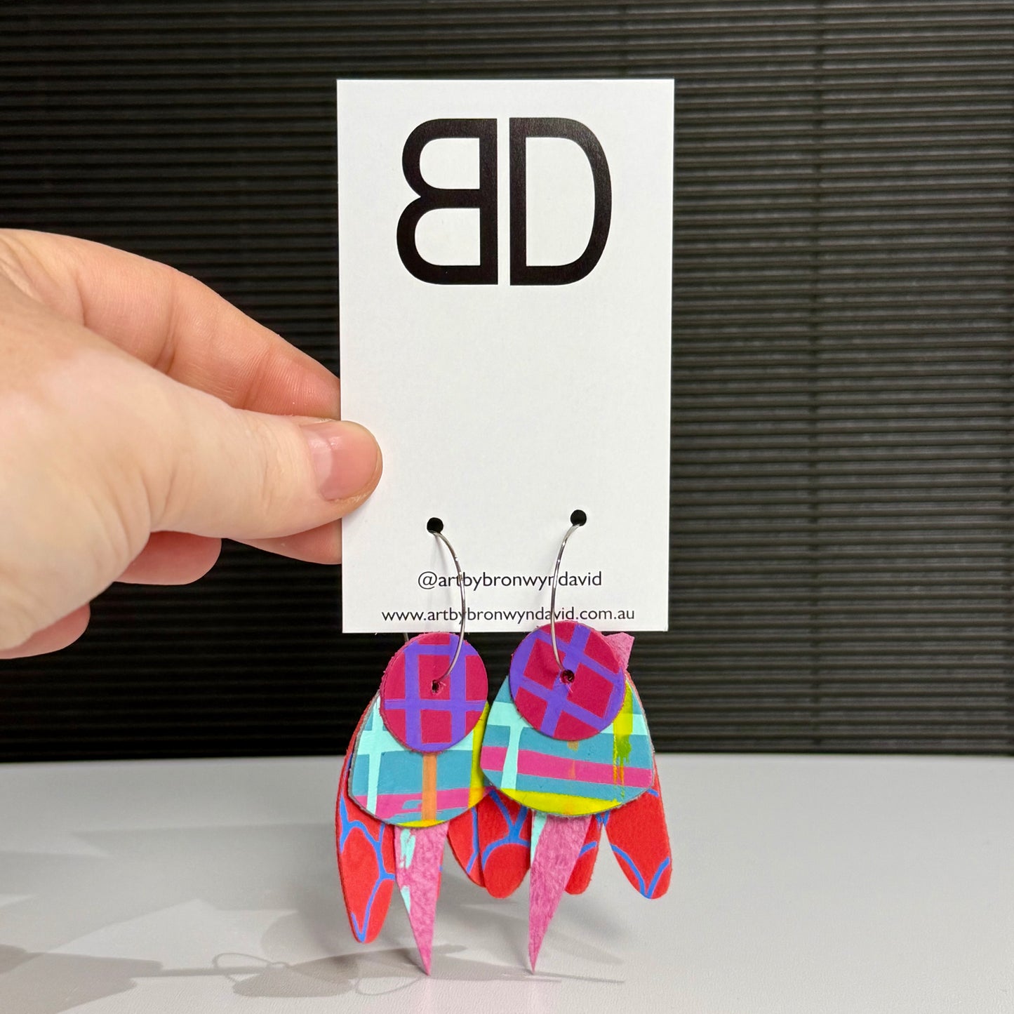 Interchangeable Hoops purple and pink | Aboriginal Leather Earrings | Art by Bronwyn David