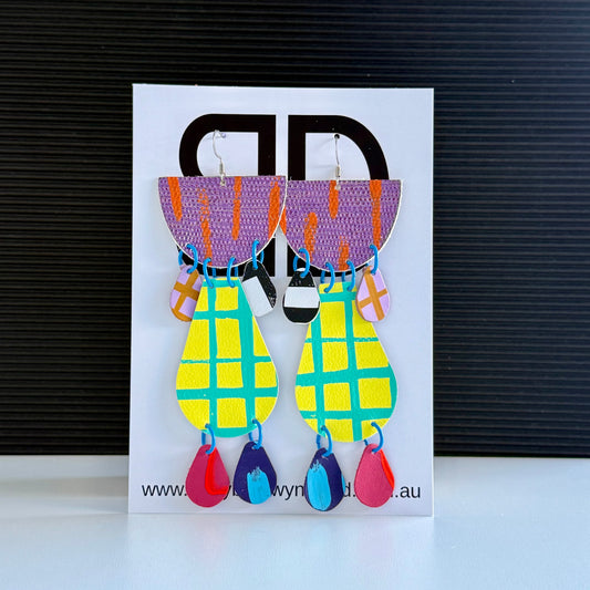 Half Moon Statements- Handmade Painted Leather Earrings - Lightweight Statement Jewellery - Aboriginal Design | Artisan Crafted