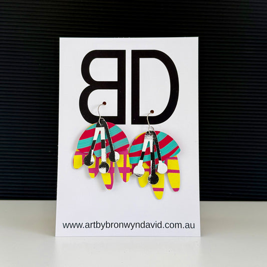 Gumnut’s Neon Yellow and Pink | Aboriginal Leather Earrings | Art by Bronwyn David
