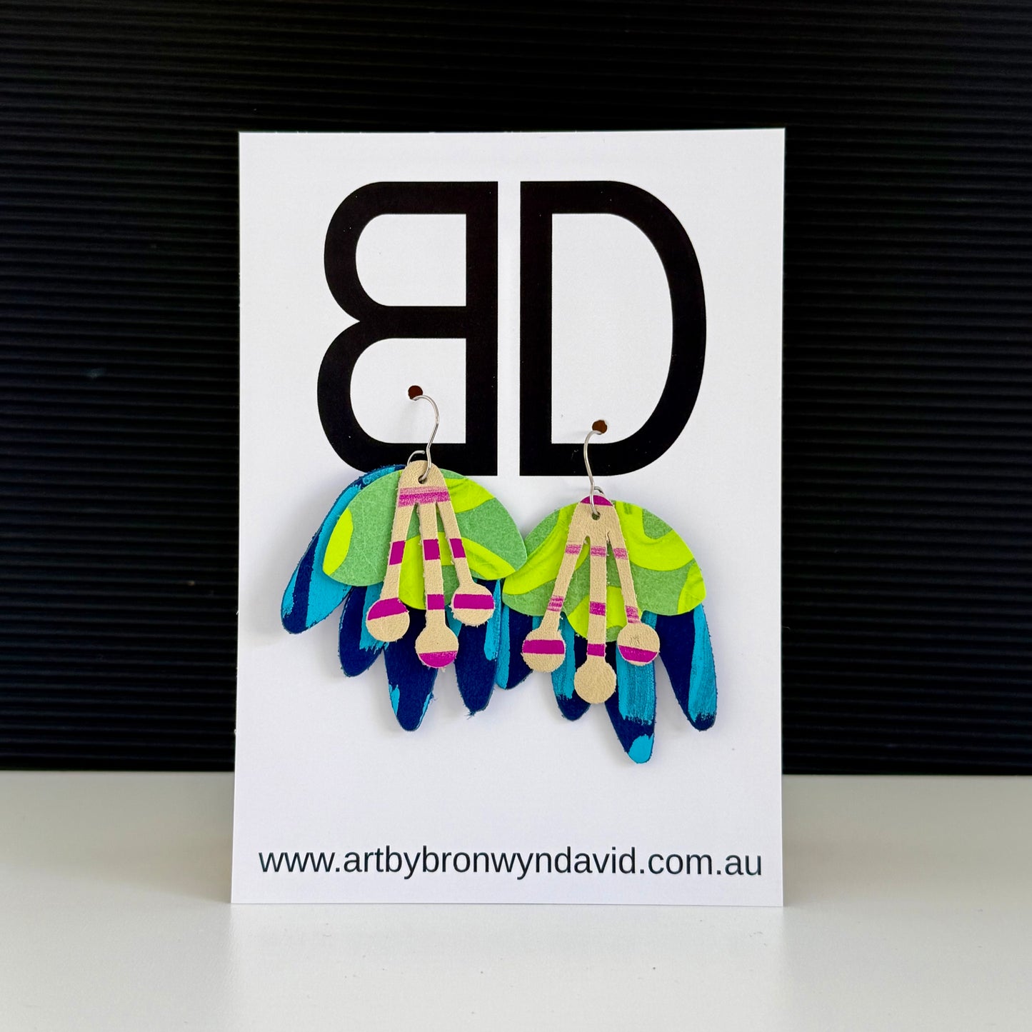 Gumnut’s Blue | Aboriginal Leather Earrings | Art by Bronwyn David