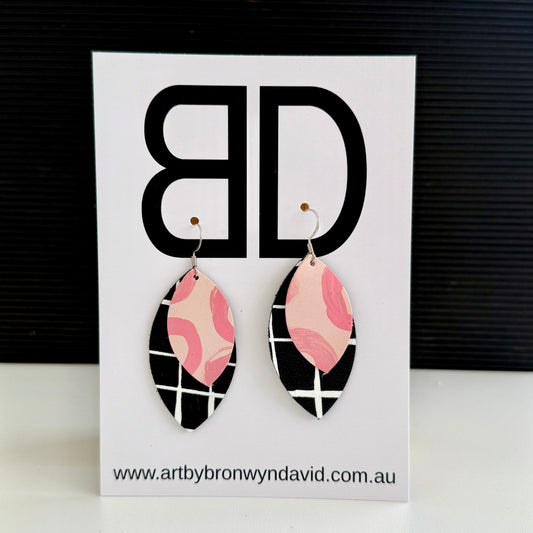Double Leaves - Handmade Painted Leather Earrings - Lightweight Statement Jewellery | Artisan Crafted