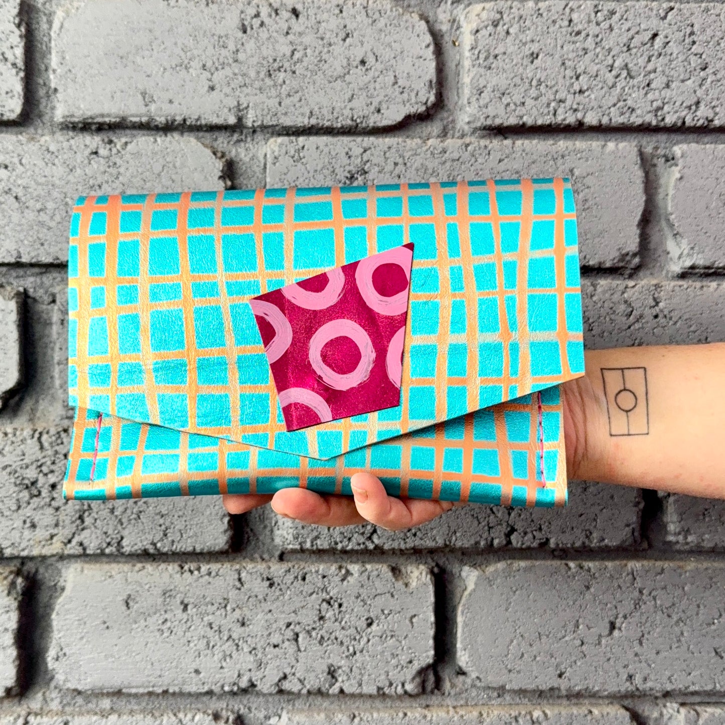 Handmade Hand-Painted Metallic Blue Leather Clutch Purse