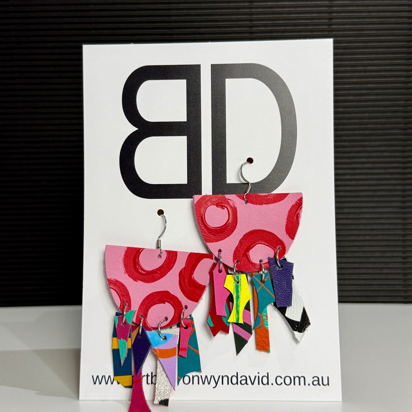 Octo Dangles Pink and Red | Aboriginal Leather Earrings | Art by Bronwyn David