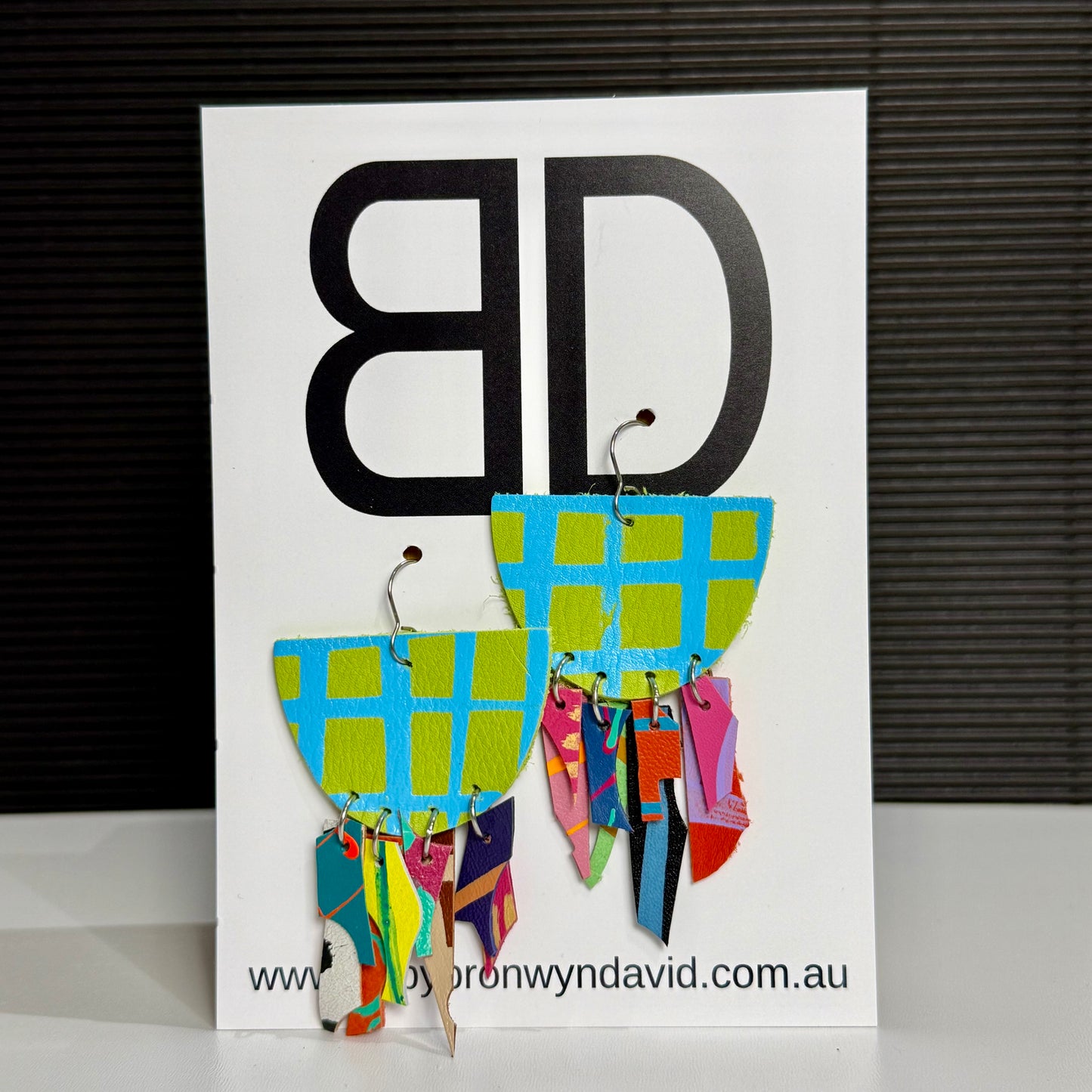 Octo Dangles Green and Blue | Aboriginal Leather Earrings | Art by Bronwyn David