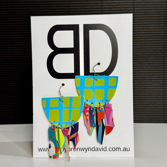 Octo Dangles Green and Blue | Aboriginal Leather Earrings | Art by Bronwyn David
