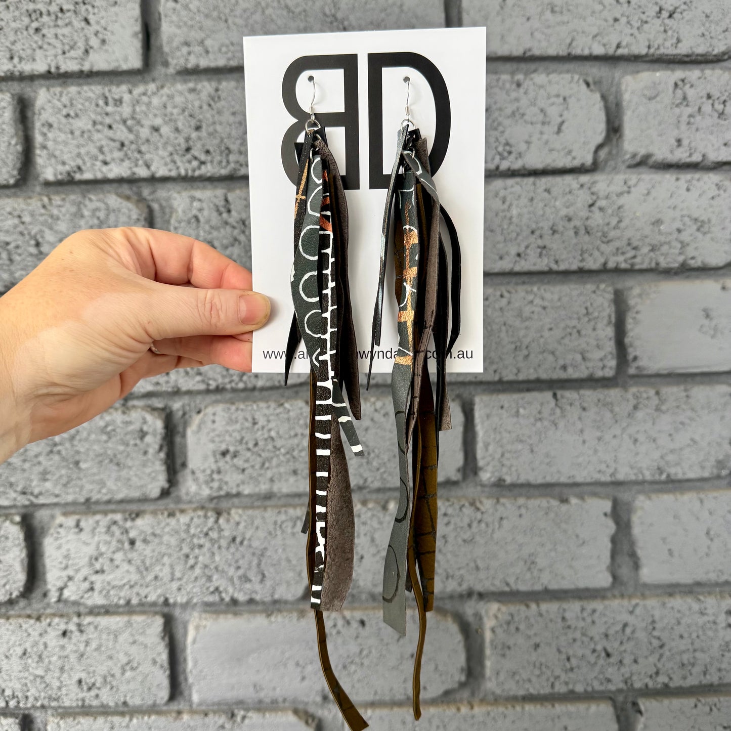NAIDOC Collection Kelp Tassels XL | Aboriginal Leather Earrings | Art by Bronwyn David