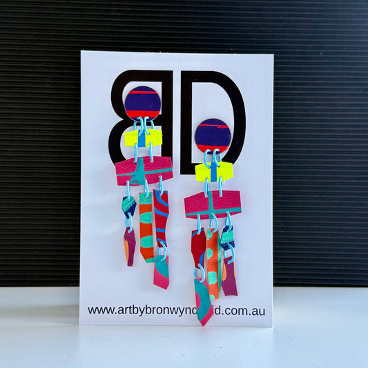 Chandelier Drop - Handmade Painted Leather Earrings - Lightweight Statement Jewellery | Artisan Crafted