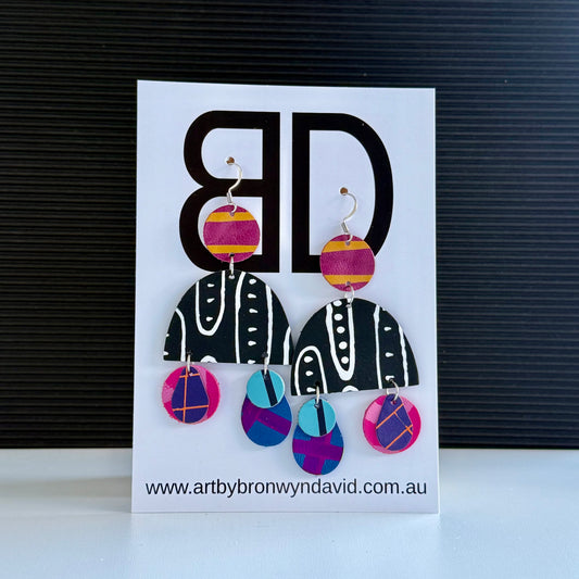 Arch Drops Large - Handmade Painted Leather Earrings - Lightweight Statement Jewellery | Artisan Crafted