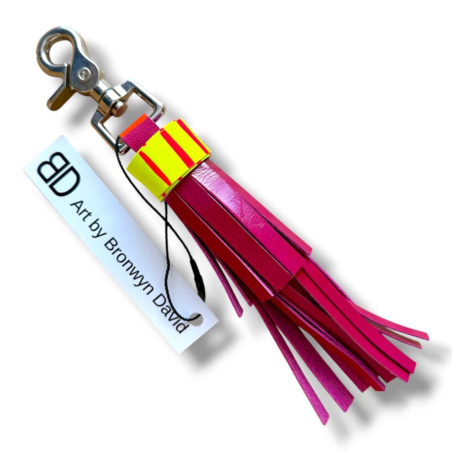 Leather Tassel keychain - Patent Pink