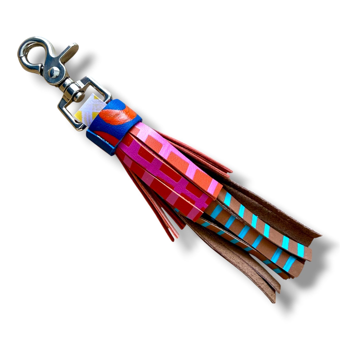 Leather Tassel keychain - Blue and Orange