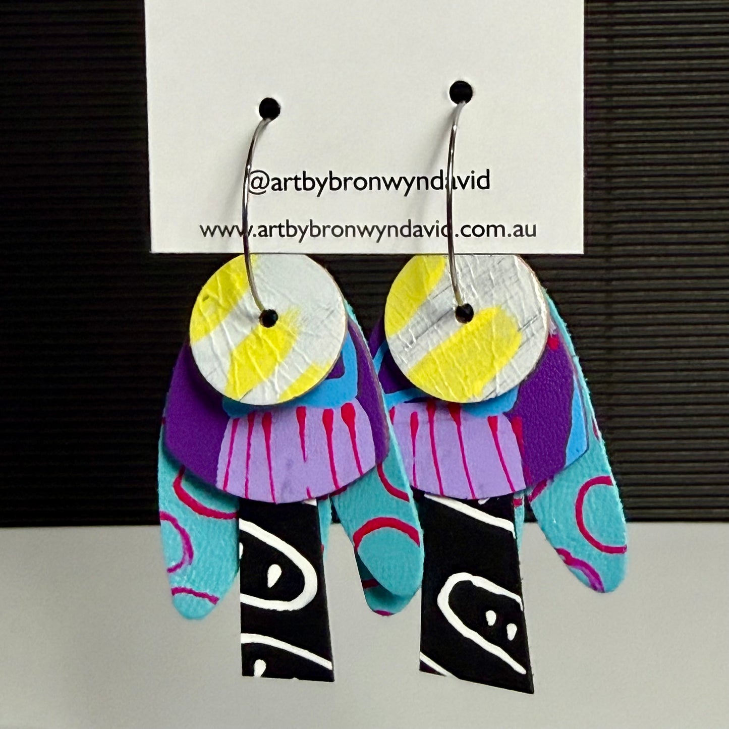Interchangeable Hoops Yellow and White | Aboriginal Leather Earrings | Art by Bronwyn David