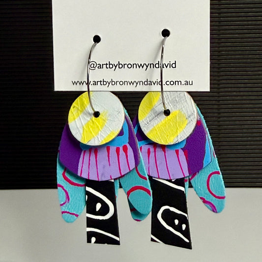 Interchangeable Hoops Yellow and White | Aboriginal Leather Earrings | Art by Bronwyn David