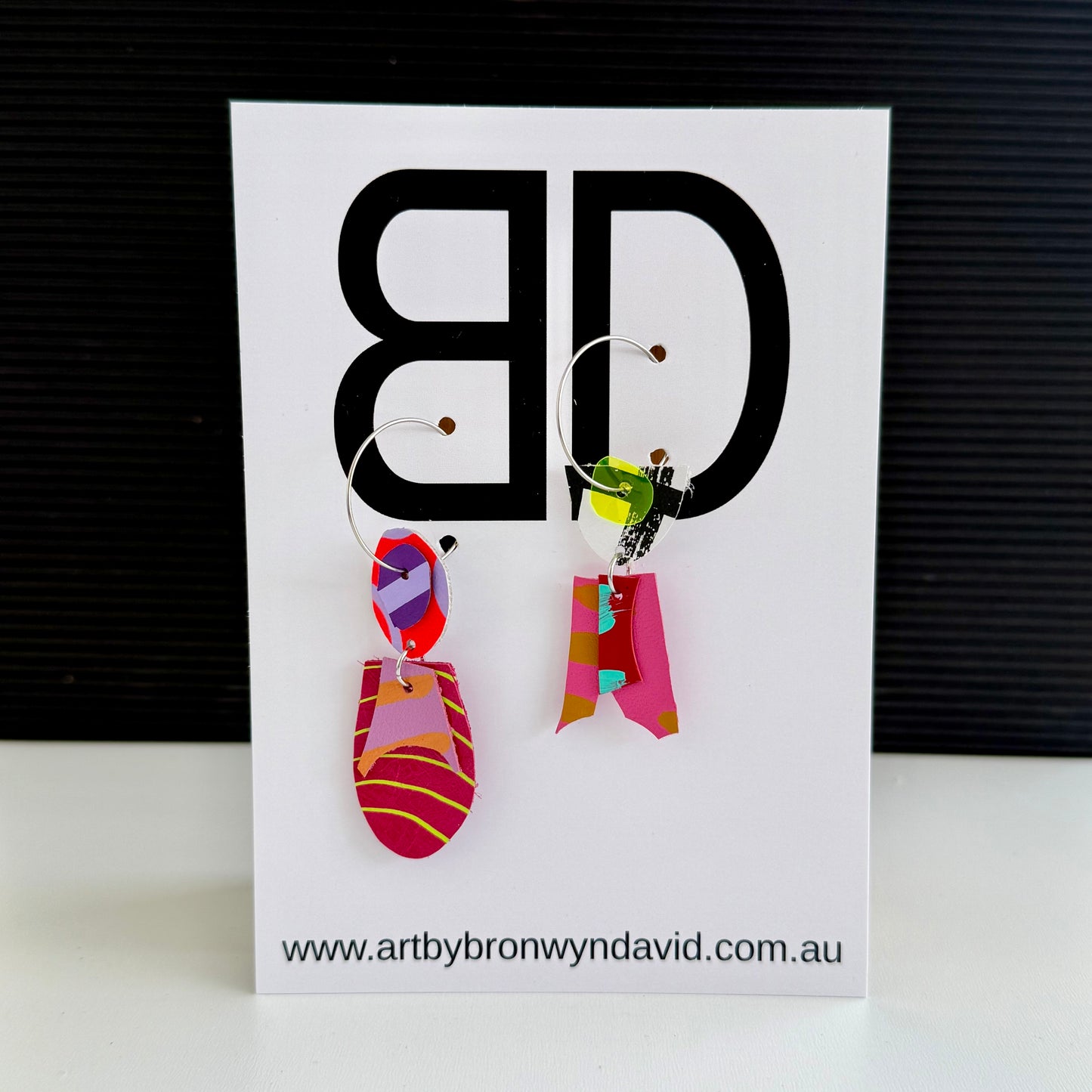 Mismatched Hoops pink and red | Aboriginal Leather Earrings | Art by Bronwyn David