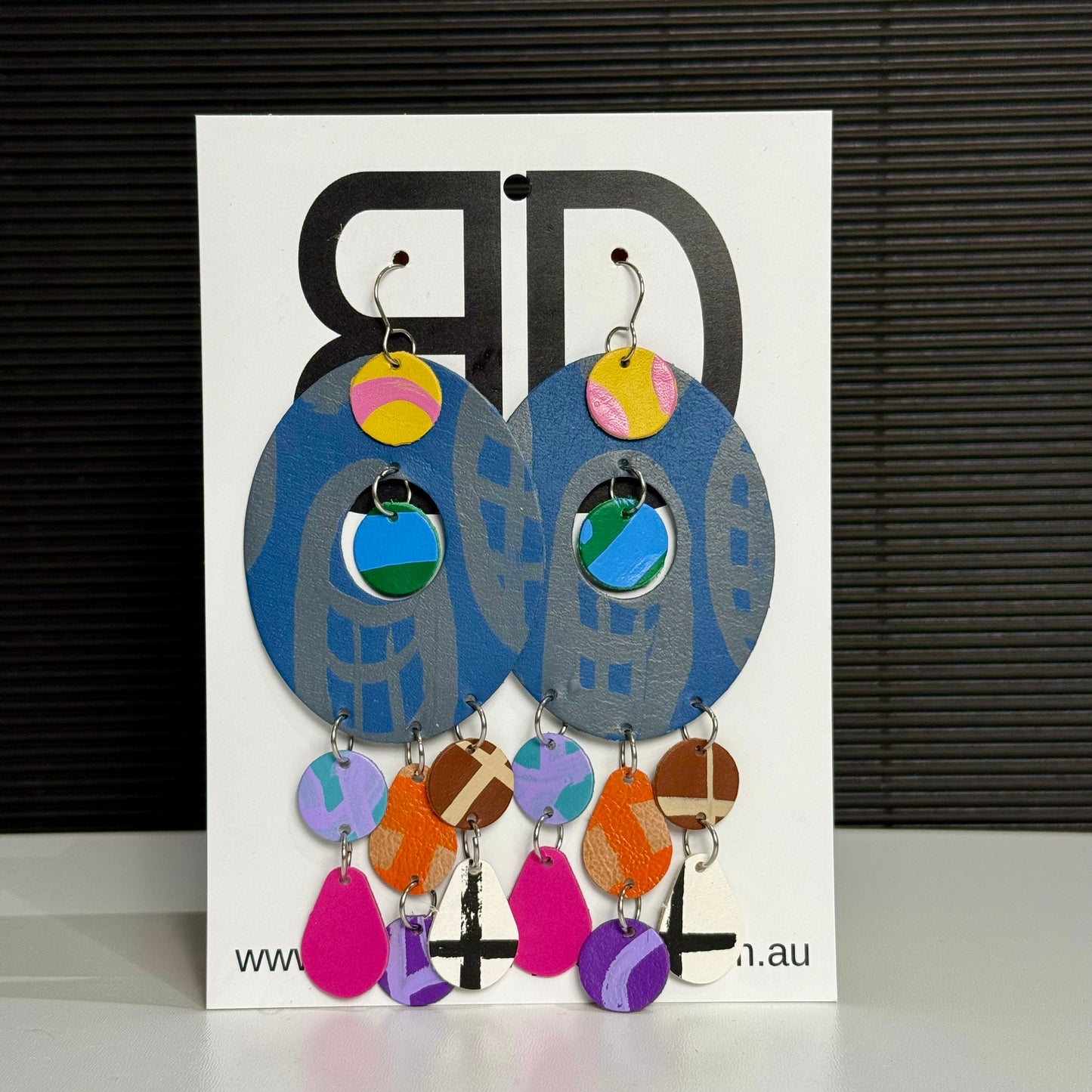 On Country Navy and Grey | Aboriginal Leather Earrings | Art by Bronwyn David