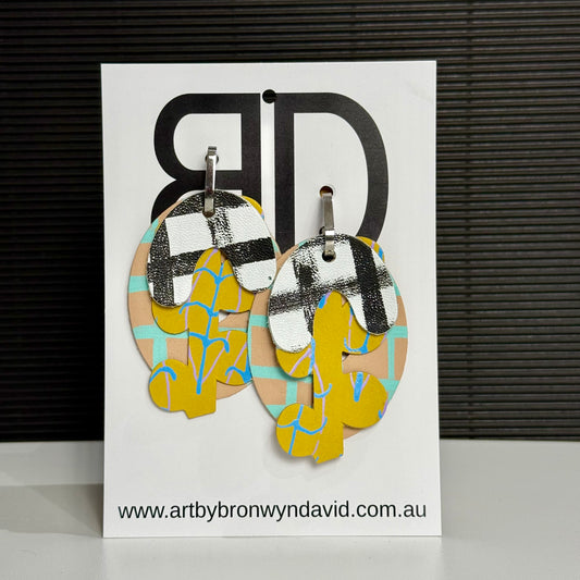 Interchangeable Connections White and Black | Aboriginal Leather Earrings | Art by Bronwyn David