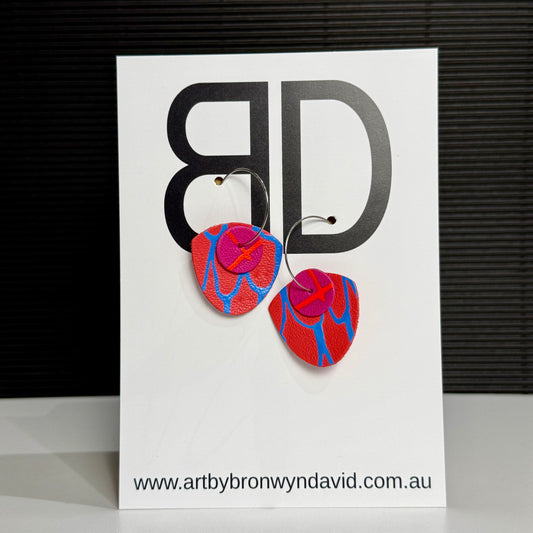 Mini Statement Hoops Orange and Blue | Aboriginal Leather Earrings | Art by Bronwyn David