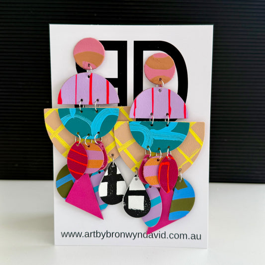 Dolly Statements XL - Handmade Painted Leather Earrings - Lightweight Statement Jewellery | Artisan Crafted