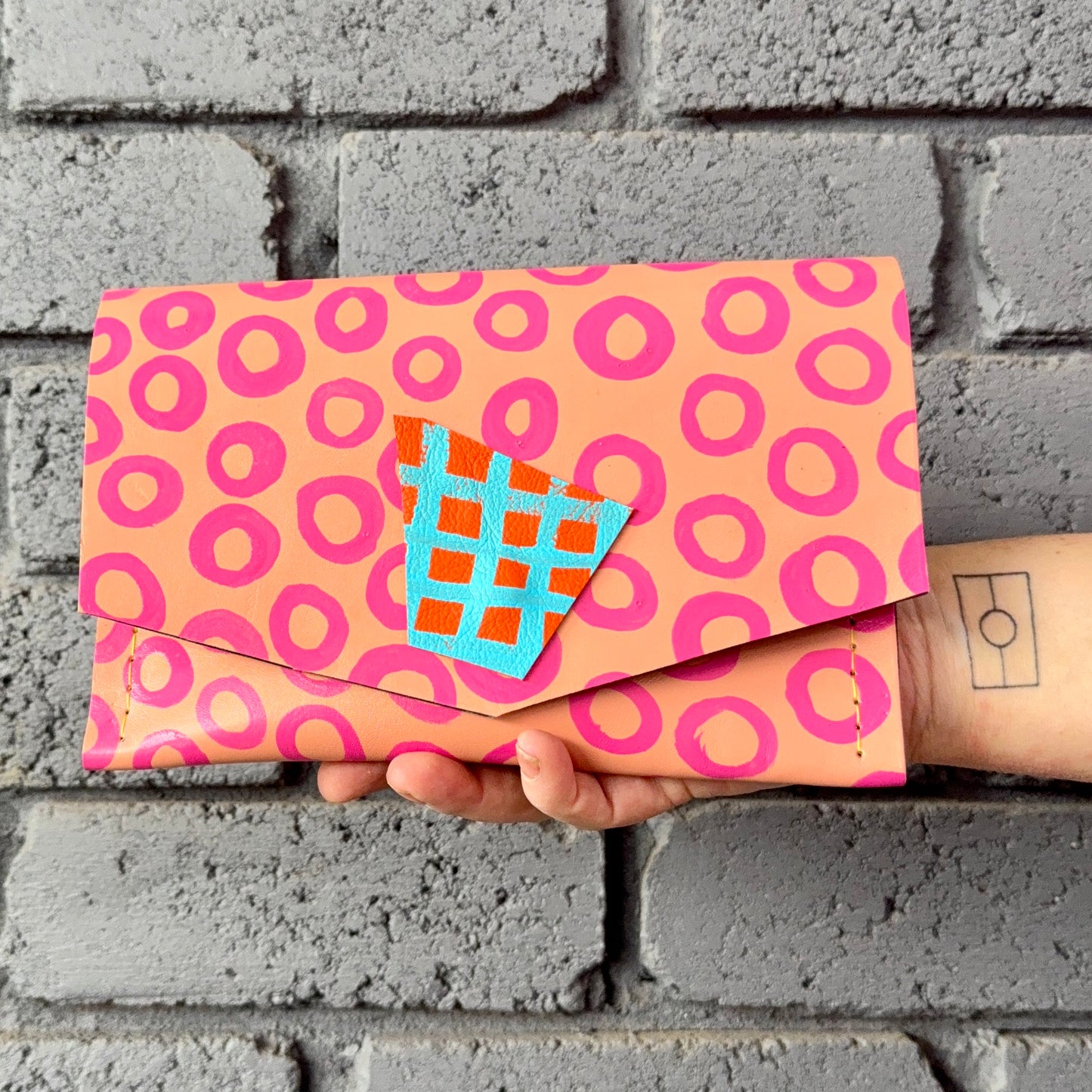 Handmade Hand-Painted Peach and Pink Leather Clutch Purse