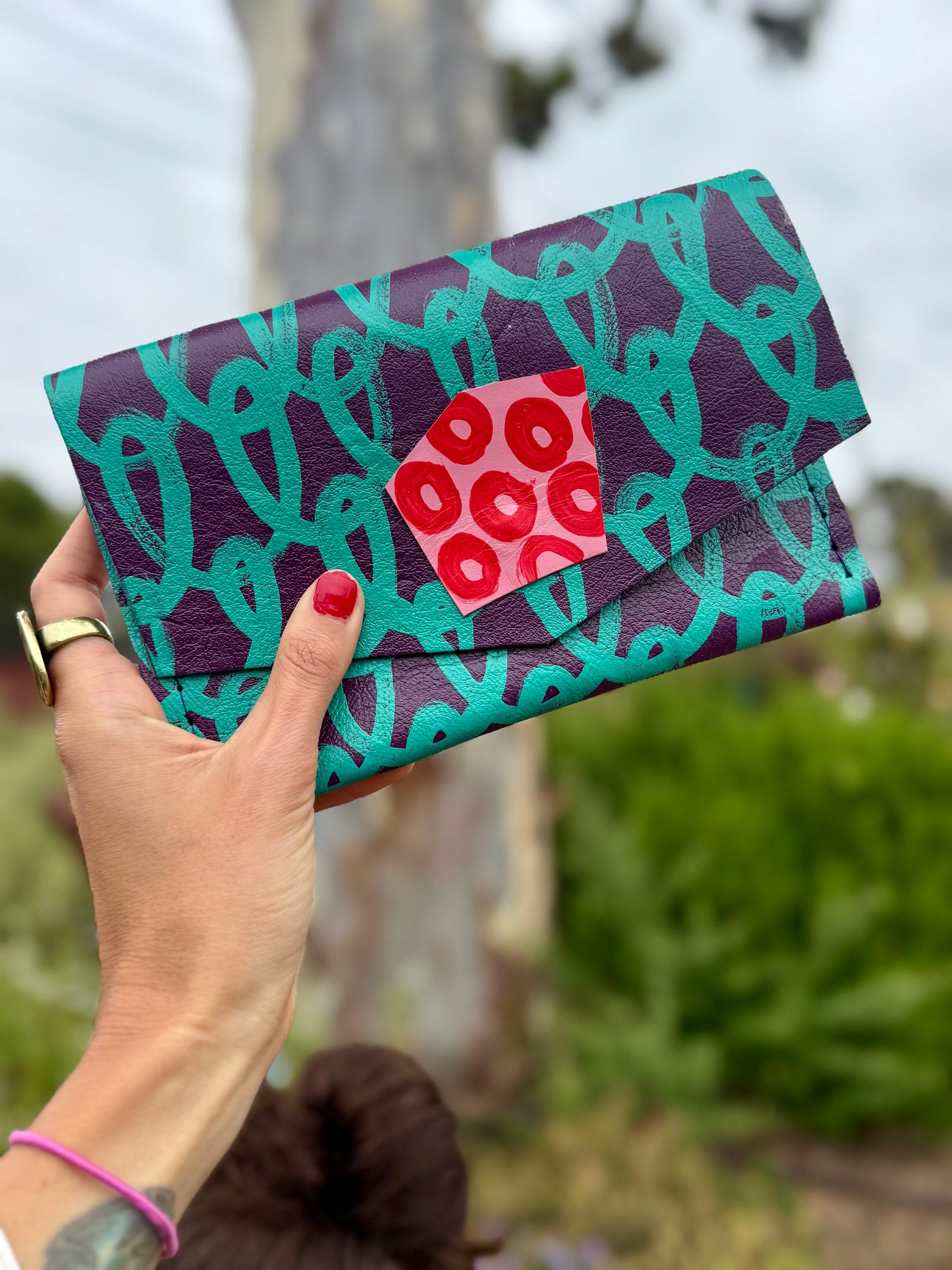 Handmade Hand-Painted Leather Clutch Purse