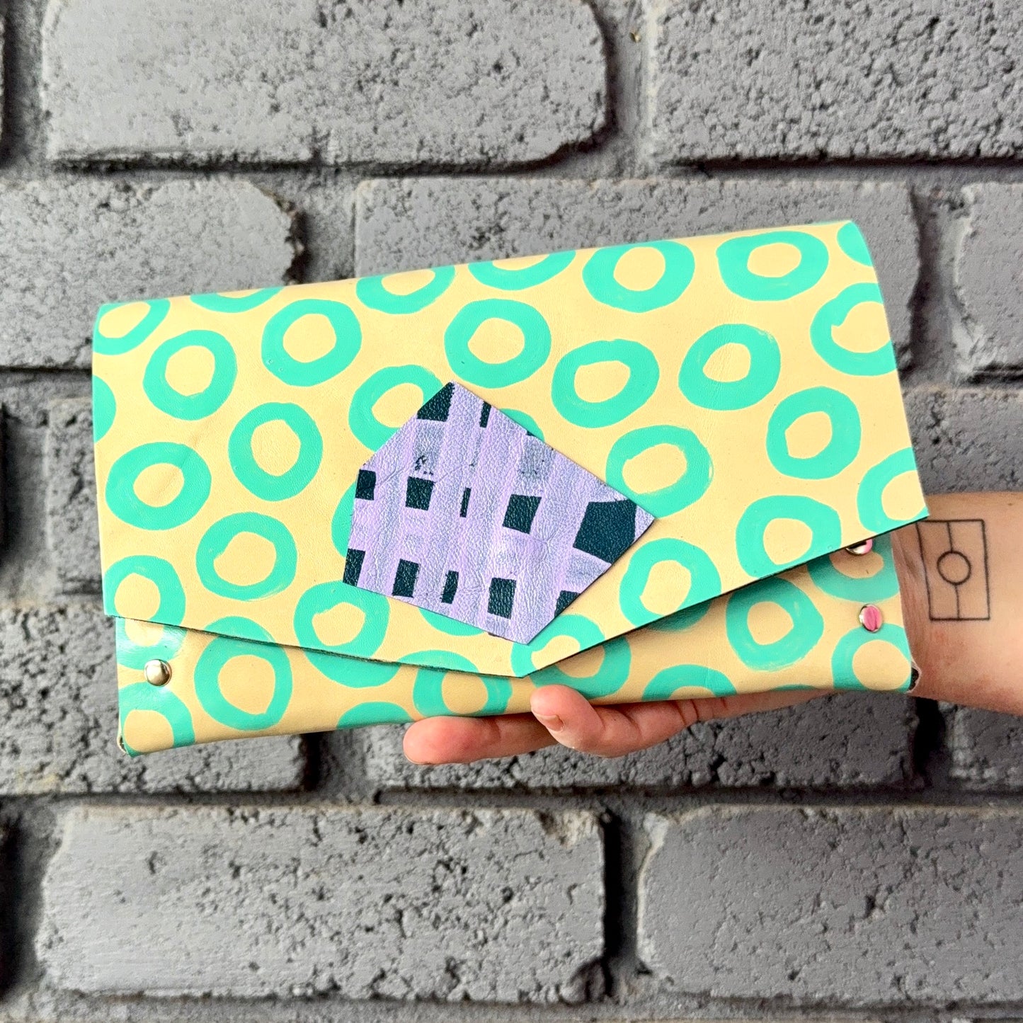 Handmade Hand-Painted Mint Leather Clutch Purse