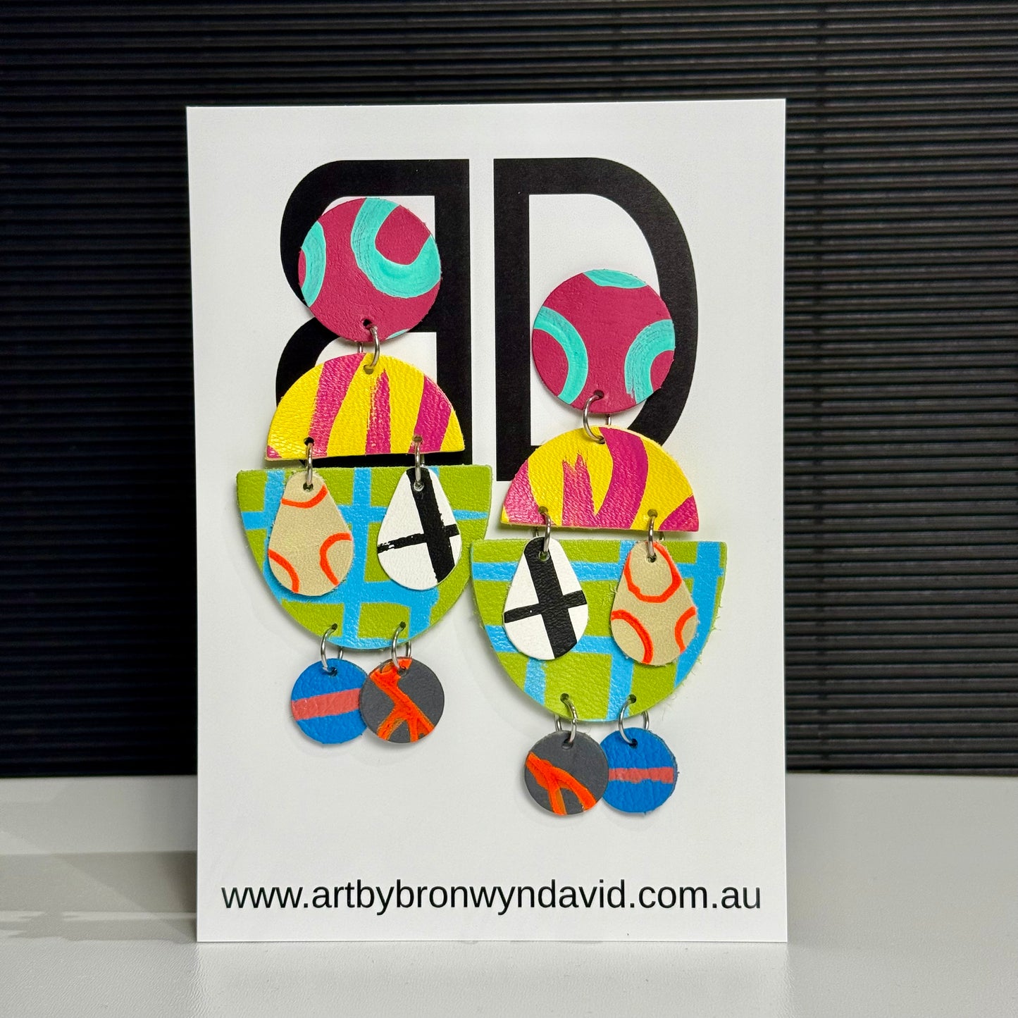 Lucy Drop’s Pink and Teal | Aboriginal Leather Earrings | Art by Bronwyn David