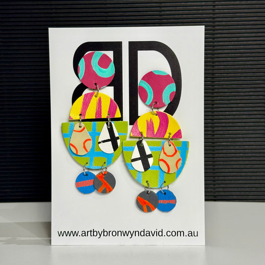 Lucy Drop’s Pink and Teal | Aboriginal Leather Earrings | Art by Bronwyn David