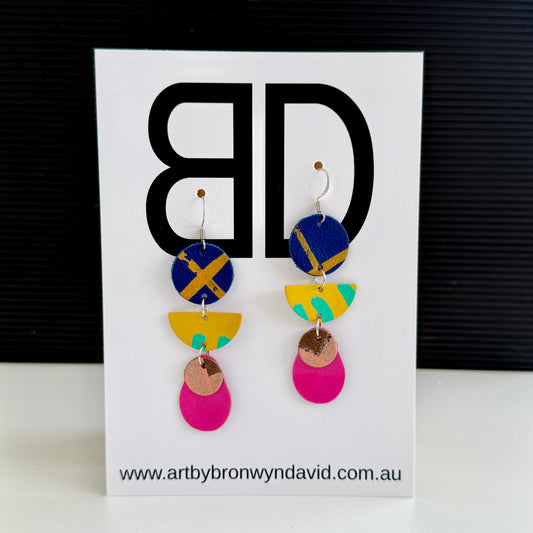 Triple Drop - Handmade Painted Leather Earrings - Lightweight Statement Jewellery | Artisan Crafted