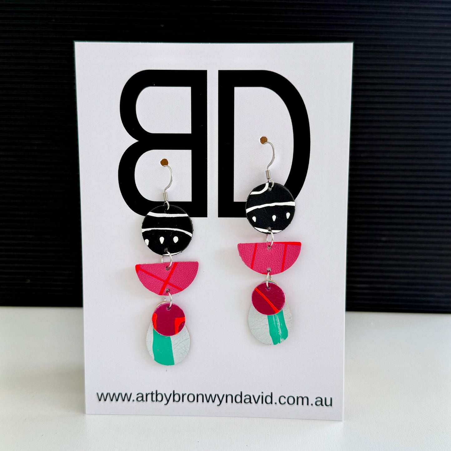 Triple Drop - Handmade Painted Leather Earrings - Lightweight Statement Jewellery | Artisan Crafted