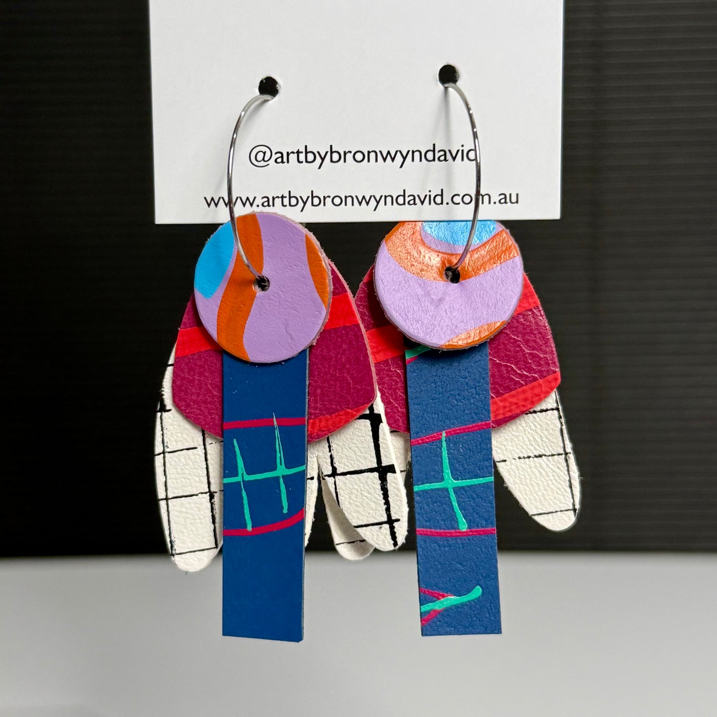 Interchangeable Hoops purple and orange | Aboriginal Leather Earrings | Art by Bronwyn David