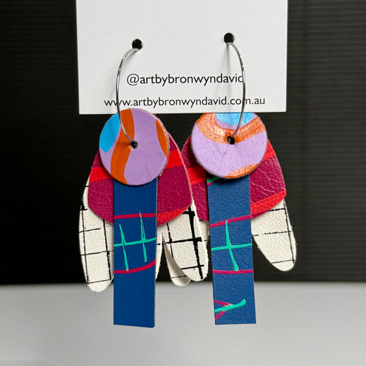 Interchangeable Hoops purple and orange | Aboriginal Leather Earrings | Art by Bronwyn David