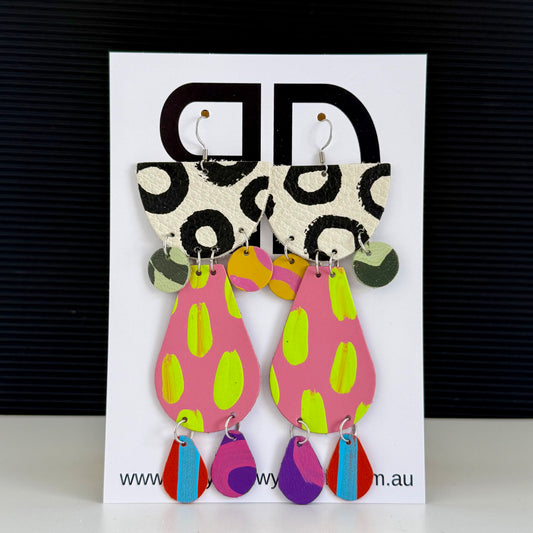 Half Moon Statements Pink and Lime | Aboriginal Leather Earrings | Art by Bronwyn David