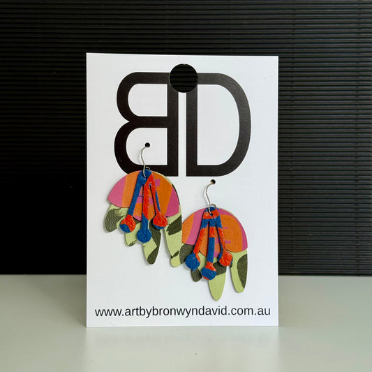 Gumnuts - Handmade Painted Leather Earrings - Lightweight Statement Jewellery | Artisan Crafted
