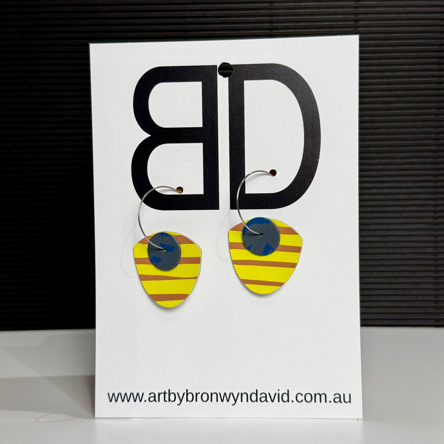 Mini Statement Hoops Yellow and Blue | Aboriginal Leather Earrings | Art by Bronwyn David