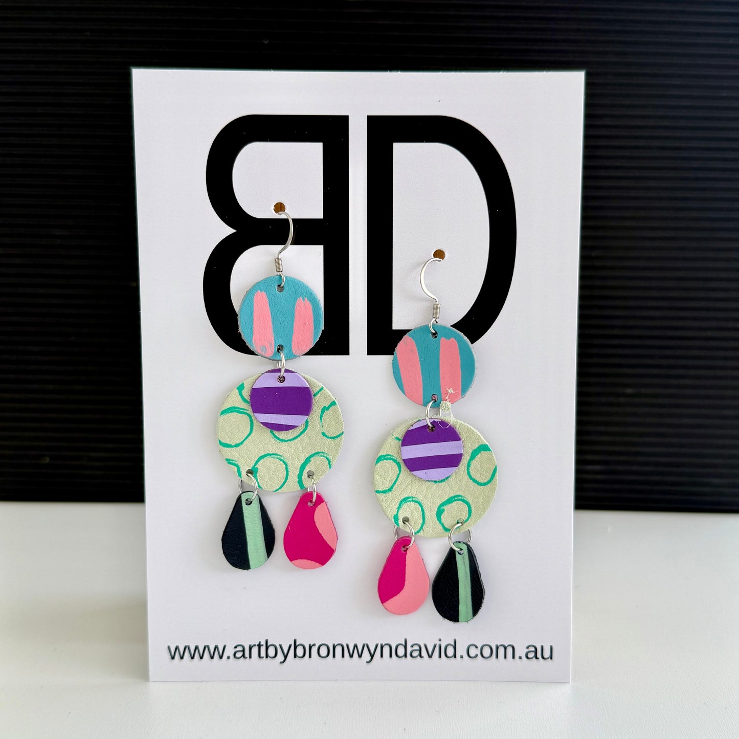 Triple Drop - Handmade Painted Leather Earrings - Lightweight Statement Jewellery | Artisan Crafted