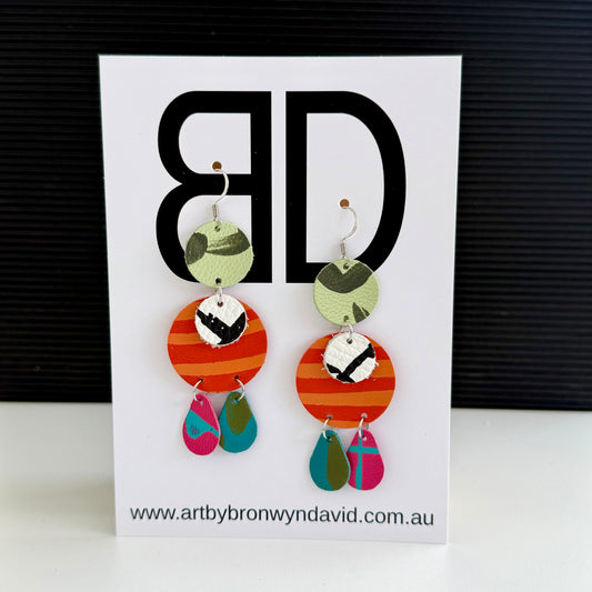 Triple Drop - Handmade Painted Leather Earrings - Lightweight Statement Jewellery | Artisan Crafted