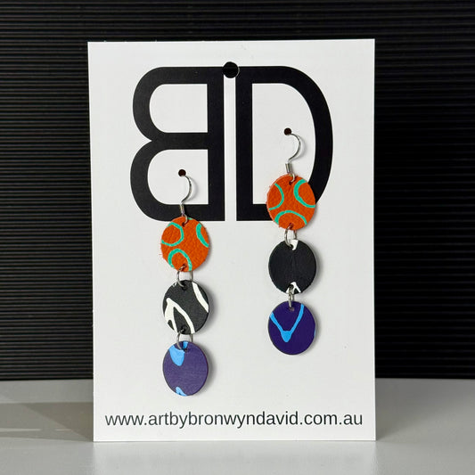 Statement Earrings Orange and Teal | Aboriginal Leather Earrings | Art by Bronwyn David