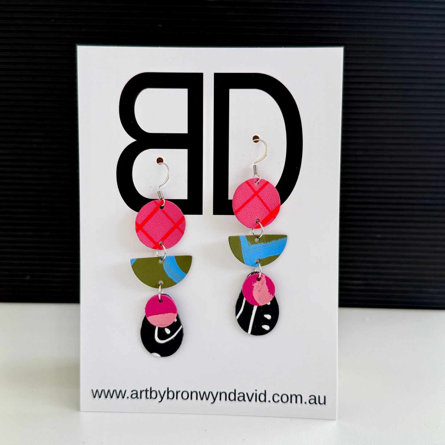 Triple Drop - Handmade Painted Leather Earrings - Lightweight Statement Jewellery | Artisan Crafted
