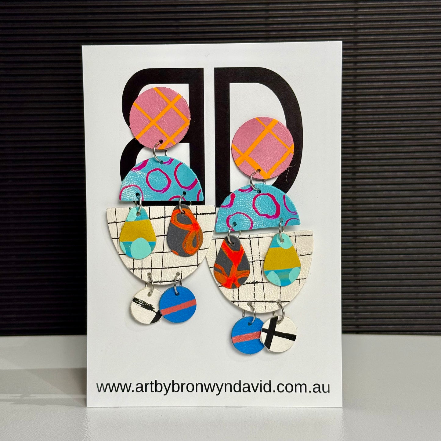 Lucy Drop’s Pink and Orange | Aboriginal Leather Earrings | Art by Bronwyn David