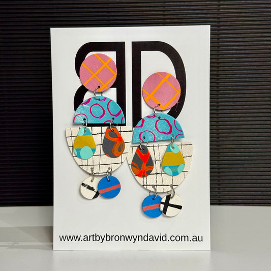 Lucy Drop’s Pink and Orange | Aboriginal Leather Earrings | Art by Bronwyn David